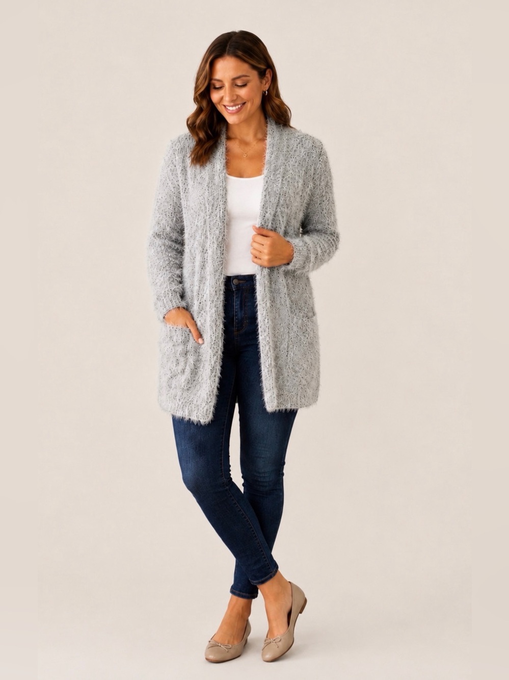 Vince Camuto Extended Size 3X Eyelash Knit Cardigan Gray Open Front Sweater Coat